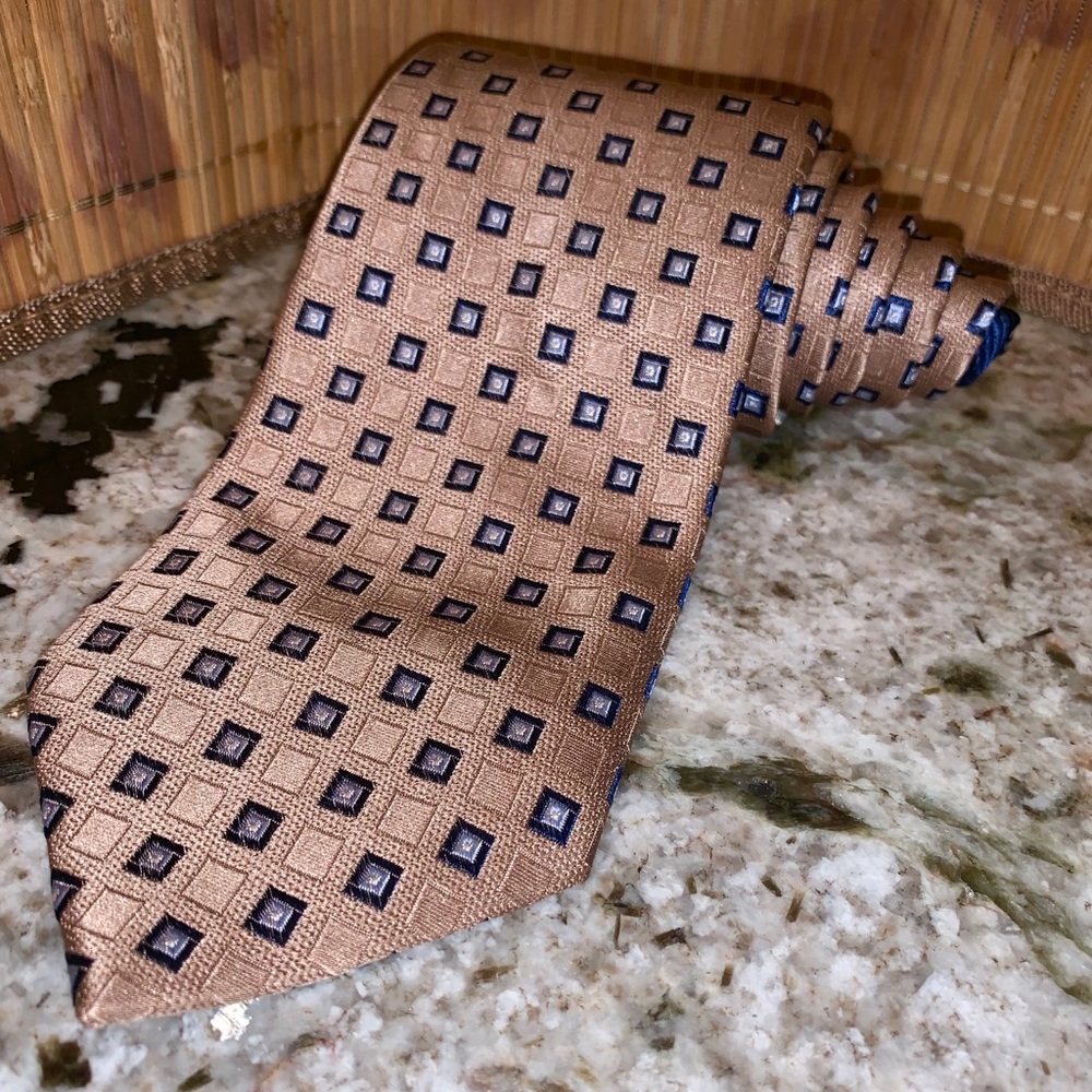 Tommy Hilfiger Men’s Tie Gold Squares Blue & Grey